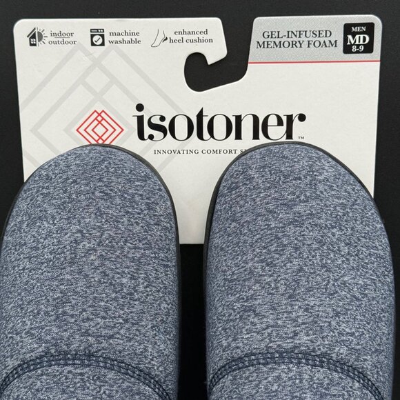 Isotoner Mens Gel-Infused Memory Foam Slippers Size M Gray Heathered Slip On - Picture 3 of 5